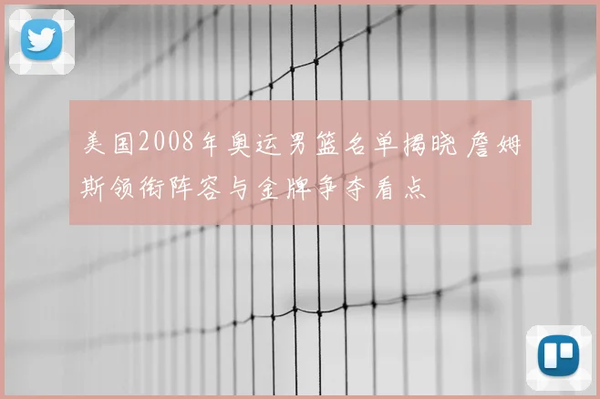 美国2008年奥运男篮名单揭晓 詹姆斯领衔阵容与金牌争夺看点